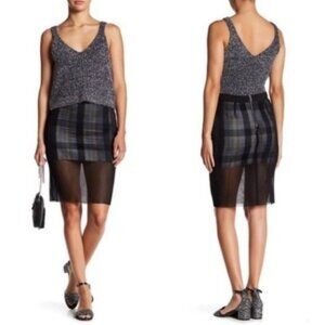English Factory Mesh Overlay Plaid Pencil Skirt Black Size Small Nordstrom S NEW